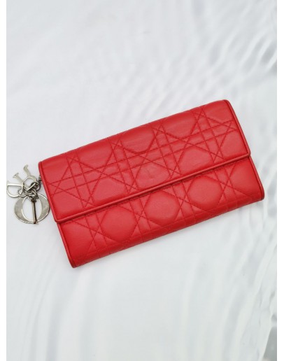 CHRISTIAN DIOR QUILTED CANNAGE LEATHER LONG WALLET