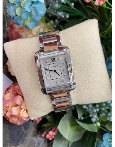 CARTIER TANK ANGLAISE HALF 18K ROSE GOLD DIAMOND YEAR 2017 WATCH