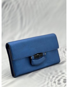 GUCCI BLUE LEATHER BAMBOO WALLET