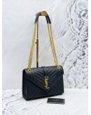 YSL YVES SAINT LAURENT MEDIUM ENVELOPE MATELASSE GRAIN DE POUDRE EMBOSSED LEATHER CHAIN BAG