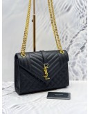 YSL YVES SAINT LAURENT MEDIUM ENVELOPE MATELASSE GRAIN DE POUDRE EMBOSSED LEATHER CHAIN BAG