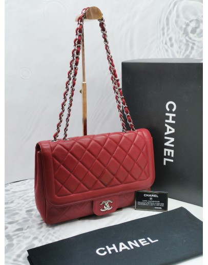 CHANEL LAMBSKIN LEATHER SINGLE FLAP BAG SHW -FULL SET-