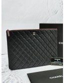 CHANEL BLACK QUILTED LAMBSKIN LEATHER LARGE O-CASE ZIP POUCH -FULL SET-