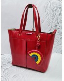 ANYA HINDMARCH RED TOTE BAG WITH RAINBOW KEY CHAIN