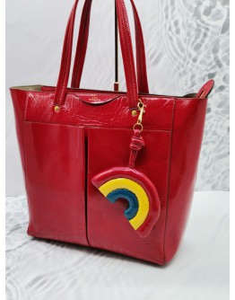 ANYA HINDMARCH RED TOTE BAG WITH RAINBOW KEY CHAIN