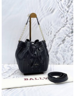 BALLY QUILTED CALFSKIN LEATHER DRAWSTRING 2 WAY SHOULDER & CROSSBODY BAG 