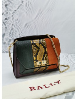 BALLY SOLID PYTHON ,SUEDE & LEATHER CHAIN BAG