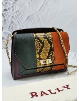 BALLY SOLID PYTHON ,SUEDE & LEATHER CHAIN BAG