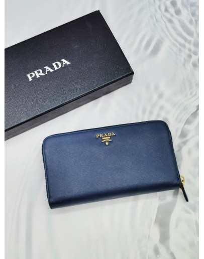 PRADA SAFFIANO LEATHER LONG WALLET IN BLUE