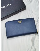 PRADA SAFFIANO LEATHER LONG WALLET IN BLUE