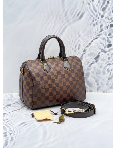 LOUIS VUITTON SPEEDY BANDOULIERE 25 DAMIER EBENE CANVAS BAG