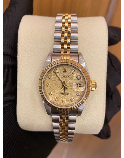 ROLEX LADY DATEJUST REF 79173 HALF 18K YELLOW GOLD CHAMPAGNE JUBILEE DIAMOMD DIAL 26MM AUTOMATIC YEAR 2000 WATCH