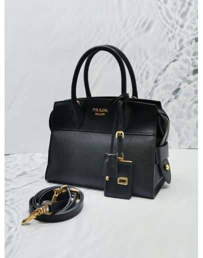 PRADA BLACK SAFFIANO LUX AND CITY LEATHER ESPLANADE TOTE BAG