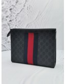 GUCCI GG SUPREME BLACK CANVAS WEB ZIPPY CLUTCH