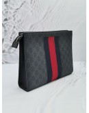 GUCCI GG SUPREME BLACK CANVAS WEB ZIPPY CLUTCH