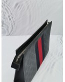 GUCCI GG SUPREME BLACK CANVAS WEB ZIPPY CLUTCH