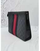 GUCCI GG SUPREME BLACK CANVAS WEB ZIPPY CLUTCH