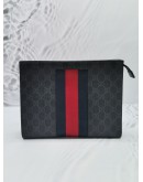 GUCCI GG SUPREME BLACK CANVAS WEB ZIPPY CLUTCH