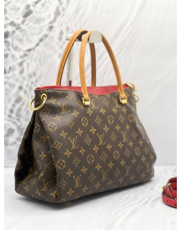 LOUIS VUITTON PALLAS MM BAG IN BROWN MONOGRAM CANVAS WITH RED LEATHER