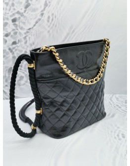 CHANEL BLACK CRUMPLED CALFSKIN LEATHER EN VOGUE ROPE TOTE BAG GHW