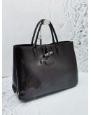 LONGCHAMP ROZO DARK BROWN PATENT LEATHER TOTE BAG