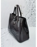 LONGCHAMP ROZO DARK BROWN PATENT LEATHER TOTE BAG