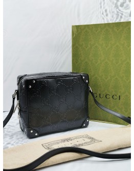 GUCCI GG EMBOSSED LEATHER TRUNK CROSSBODY BAG -FULL SET-