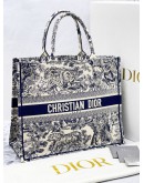 CHRISTIAN DIOR LARGE DIOR BOOK TOTE ECRU AND BLUE TOILE DE JOUY EMBROIDERY BAG -FULL SET-