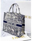 CHRISTIAN DIOR LARGE DIOR BOOK TOTE ECRU AND BLUE TOILE DE JOUY EMBROIDERY BAG -FULL SET-