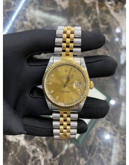 ROLEX OYSTER PERPETUAL DATEJUST DIAMOND REF 16233 HALF 750 YELLOW GOLD 36MM AUTOMATIC UNISEX WATCH