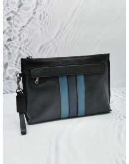 COACH LEATHER POUCH WITH BLUE BLACK VARSITY STRIPE 