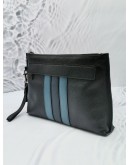 COACH LEATHER POUCH WITH BLUE BLACK VARSITY STRIPE 