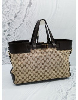 GUCCI BROWN GG CANVAS & LEATHER TOTE BAG 