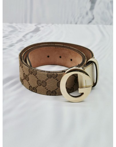 GUCCI INTERLOCKING BUCKLE GG CANVAS & LEATHER BELT SIZE 85/34