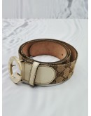 GUCCI INTERLOCKING BUCKLE GG CANVAS & LEATHER BELT SIZE 85/34