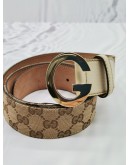 GUCCI INTERLOCKING BUCKLE GG CANVAS & LEATHER BELT SIZE 85/34