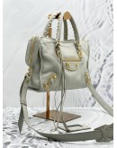 BALENCIAGA MINI CITY GREY METALLIC EDGE TOTE BAG GOLD HARDWARE