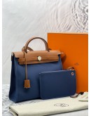 HERMES HERBAG 31 PM VACHE HUNTER / TOILE FAUVE / BLEU DE FRANCE BAG STAMP Y - FULL SET-