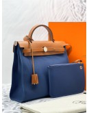 HERMES HERBAG 31 PM VACHE HUNTER / TOILE FAUVE / BLEU DE FRANCE BAG STAMP Y - FULL SET-