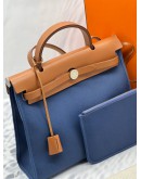 HERMES HERBAG 31 PM VACHE HUNTER / TOILE FAUVE / BLEU DE FRANCE BAG STAMP Y - FULL SET-