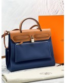 HERMES HERBAG 31 PM VACHE HUNTER / TOILE FAUVE / BLEU DE FRANCE BAG STAMP Y - FULL SET-