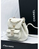 2022 CHANEL MICROCHIP 22C IVORY CRINKLED CALFSKIN LEATHER MINI DUMA BACKPACK IN GHW-FULL SET- 