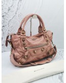 BALENCIAGA CLASSIC STUD PINK LEATHER CITY BAG GOLD HARDWARE