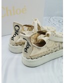 CHLOR LAUREN SCALLOPED LEATHER TRIMMED LACE LOW-TOP SNEAKERS SIZE 37 -FULL SET-