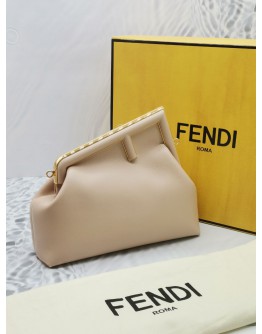 FENDI FIRST MEDIUM PALE PINK NAPPA LEATHER BAG WITH AN OVERSIZED METAL F CLASP -FULL SET-