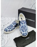 (BRAND NEW) DOLCE & GABBANA CANVAS PRINTED SLIP-ON SNEAKERS SIZE 8 -FULL SET- 