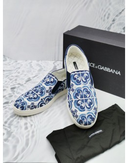 (BRAND NEW) DOLCE & GABBANA CANVAS PRINTED SLIP-ON SNEAKERS SIZE 8 -FULL SET- 