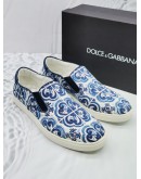 (BRAND NEW) DOLCE & GABBANA CANVAS PRINTED SLIP-ON SNEAKERS SIZE 8 -FULL SET- 