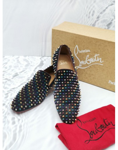 CHRISTIAN LOUBOUTIN VELVET DANDELION SPIKES LOAFER SIZE 41 -FULL SET-