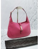 GUCCI PINK PEBBLED LEATHER JACKIE O HOBO WITH PISTON-LOCK BAG